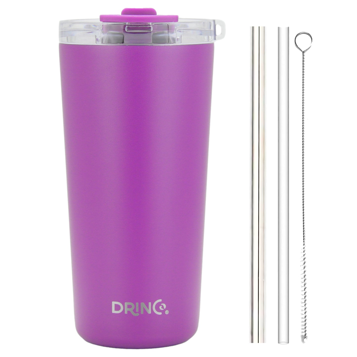 DRINCO® 20oz Insulated Tumbler w/Spill Proof Lid, 2 Straws(Purple)
