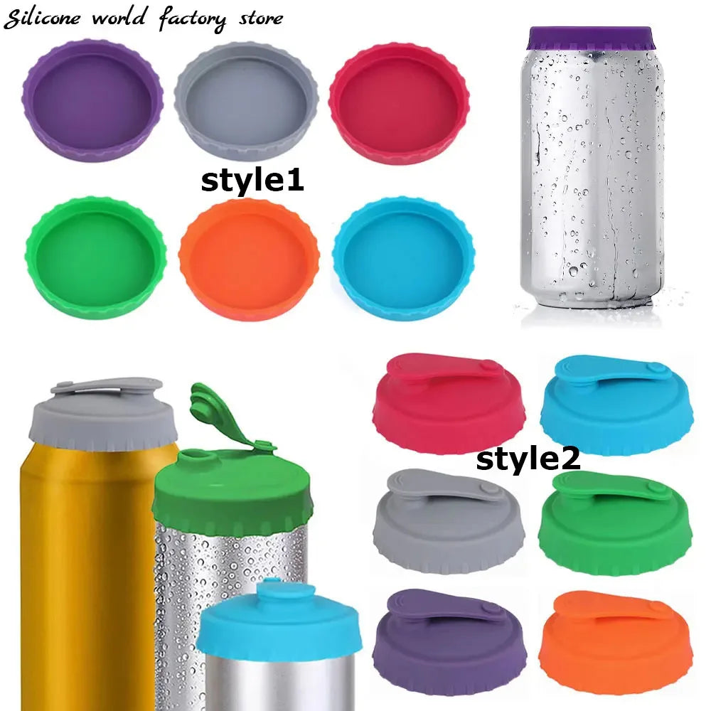 2 Styles Reusable Silicone Soda Can Lid Sealing Cover Protective